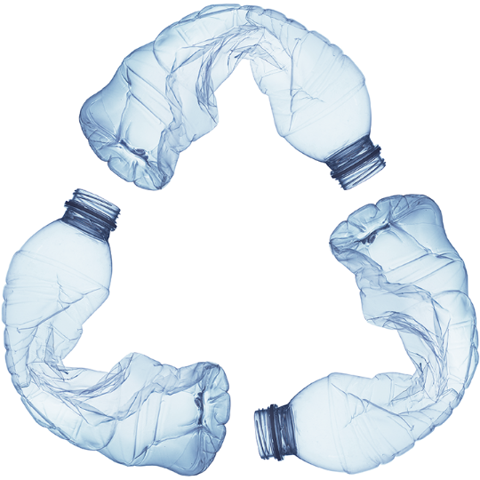 Water bottles in shape of recycling logo