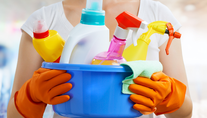 Bottles of cleaning fluid