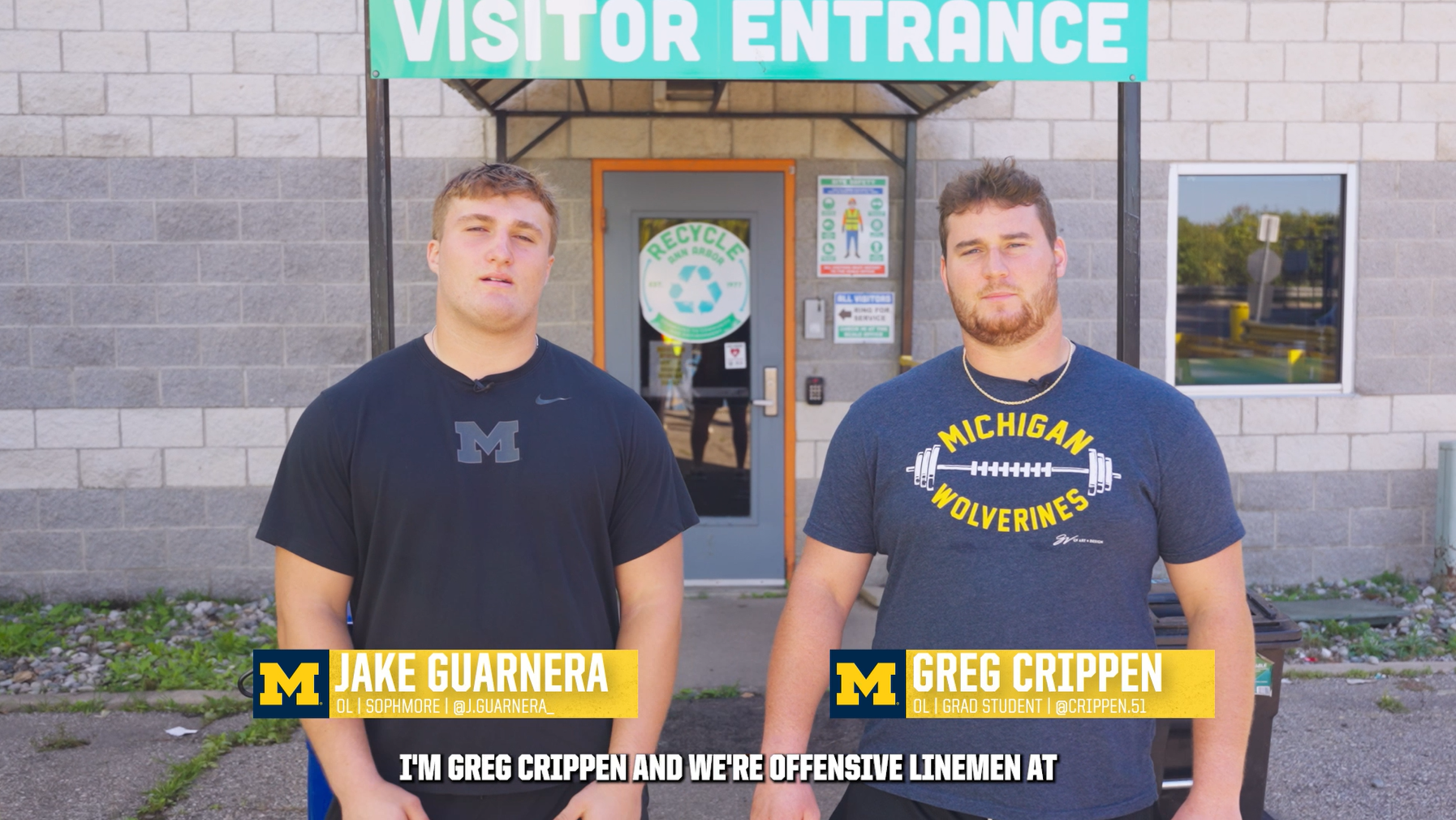 University of Michigan football players Jake Guarnera and Greg Crippen visit a recycling facility to learn how PET plastic bottles are sorted and recycled after game day.